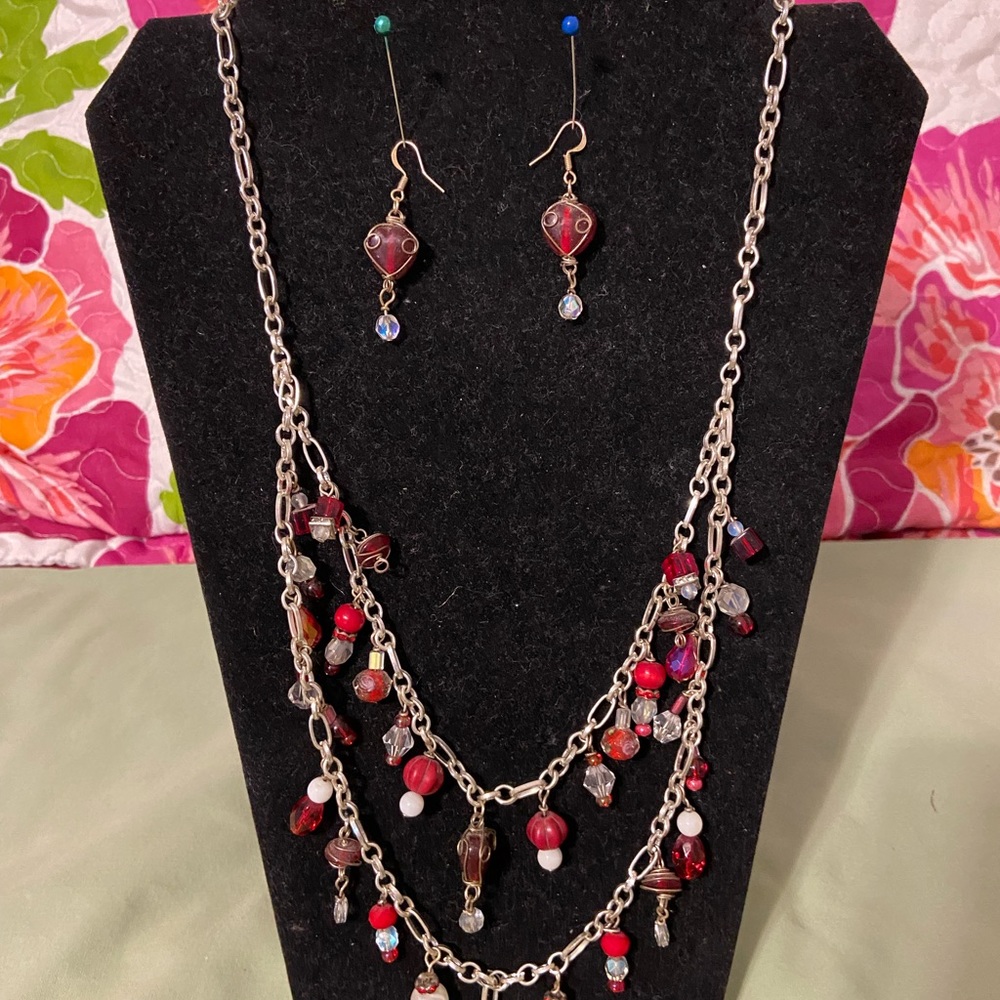 Beautiful Double Stranded Handmade Necklace with Matching Earrings